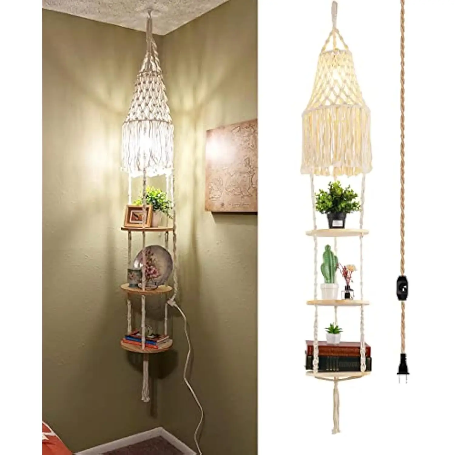 Boho Plug in Pendant Light Hanging Light with Plug in Cord,Dimmable Switch Hanging Lamp Macrame Lamp Shade and Plant Holder She
Boho Plug in Pendant Light Hanging Light with Plug in Cord,Dimmable Switch Hanging Lamp Macrame Lamp Shade and Plant Holder She