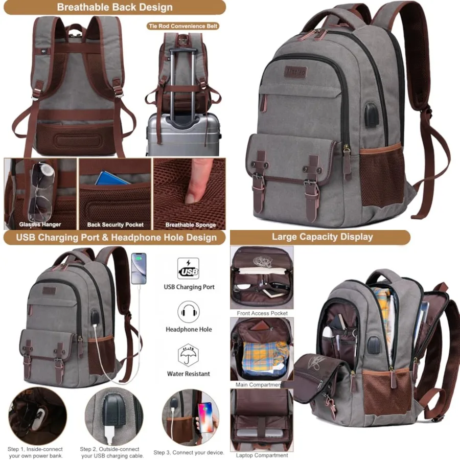 Canvas Travel Laptop Backpack for Men Women, Business Work Rucksack College School Computer Bag Fits Notebook, Bookbag with USB
Canvas Travel Laptop Backpack for Men Women, Business Work Rucksack College School Computer Bag Fits Notebook, Bookbag with USB