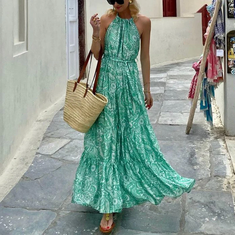 2022 Fall New Halter Sleeveless Boho Print Dress Elegant Lace-Up Folds Backless Party Dress Women Fashion Retro Loose Long Dress
2022 Fall New Halter Sleeveless Boho Print Dress Elegant Lace-Up Folds Backless Party Dress Women Fashion Retro Loose Long Dress