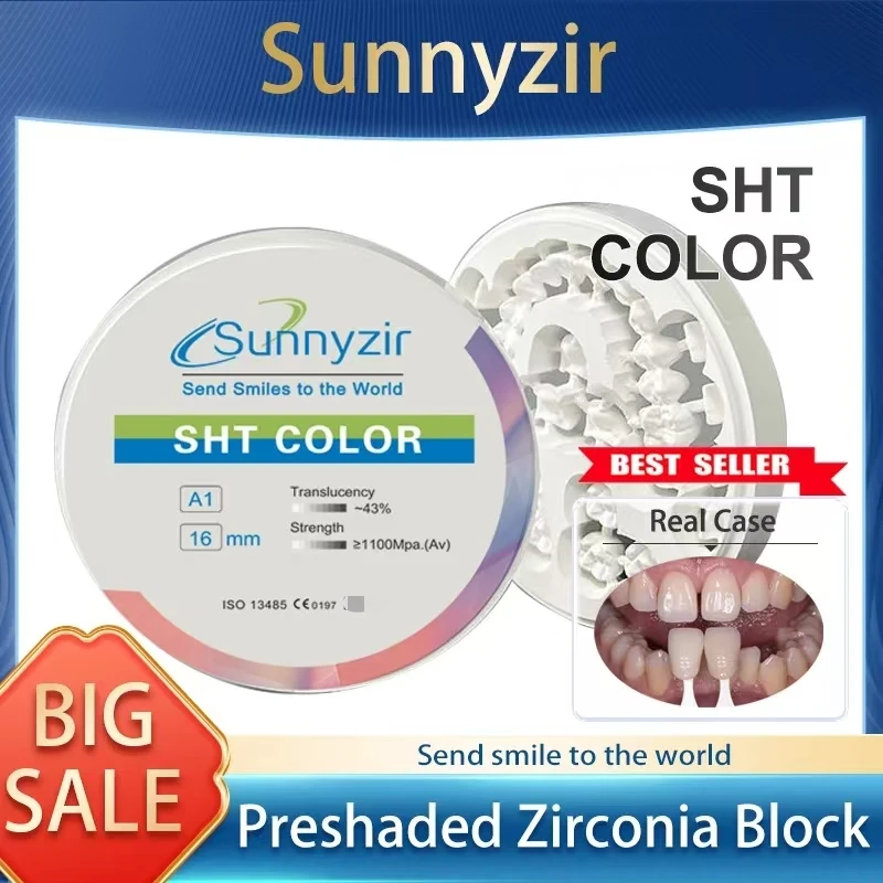 Sunnyzir SHT 98 мм (B1-B4) Цветной циркониевый диск для стоматологической лаборатории Керамический блок из предварительно окрашенного циркония для имплантата и мостов Cad/Cam
Sunnyzir SHT 98 мм (B1-B4) Цветной циркониевый диск для стоматологической лаборатории Керамический блок из предварительно окрашенного циркония для имплантата и мостов Cad/Cam