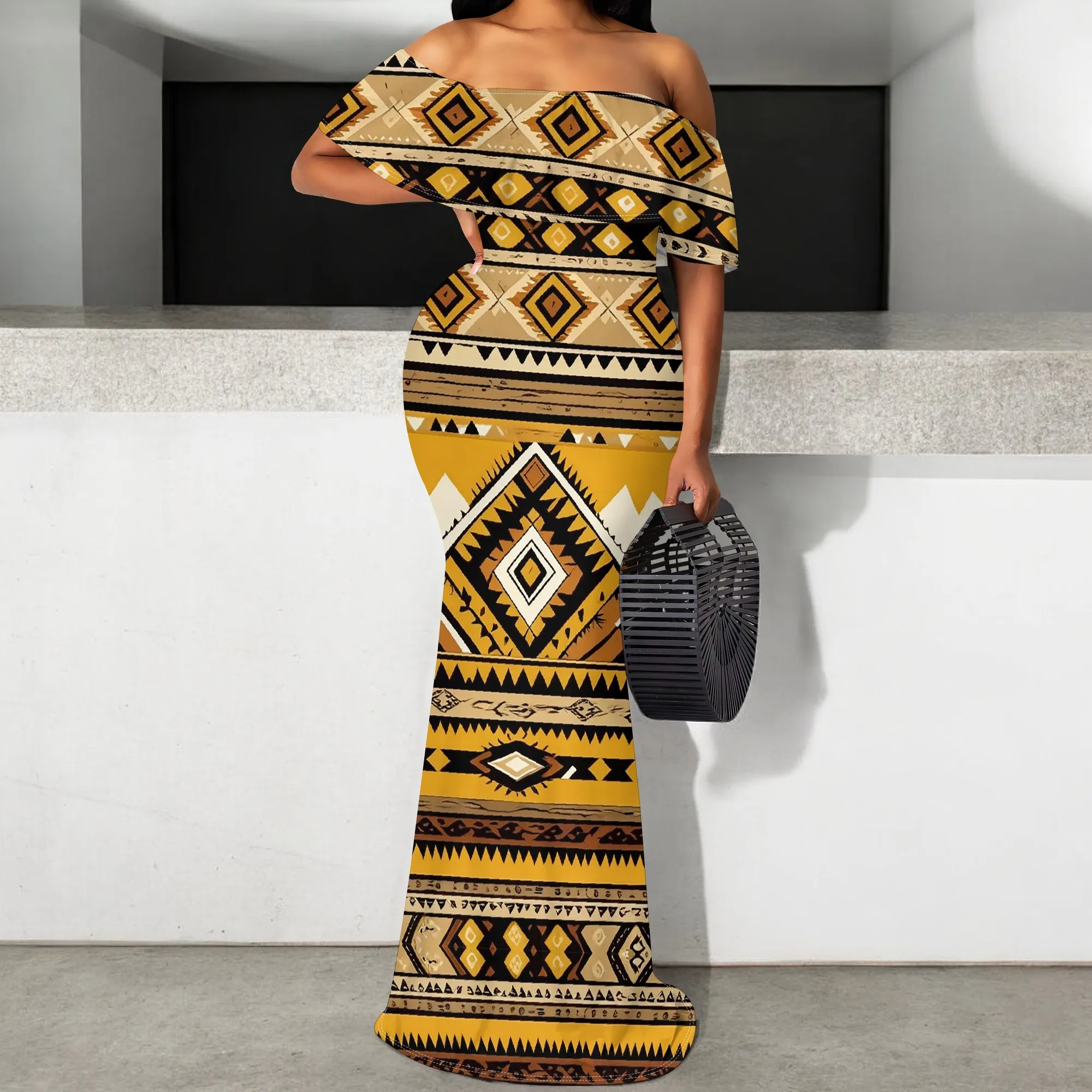 Elegant Women's Off Shoulder Ruffle Maxi Dress Tribal Print Plus Size Mermaid Prom Dress S-3XL
Elegant Women's Off Shoulder Ruffle Maxi Dress Tribal Print Plus Size Mermaid Prom Dress S-3XL