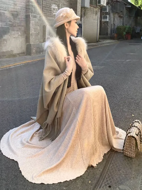 Korean Style Knitted Dress And Shawl Two-Piece Set Elegant Long Sleeve V-Neck High Waist Comfortable Fit Autumn Fashion for W...
Korean Style Knitted Dress And Shawl Two-Piece Set Elegant Long Sleeve V-Neck High Waist Comfortable Fit Autumn Fashion for W...