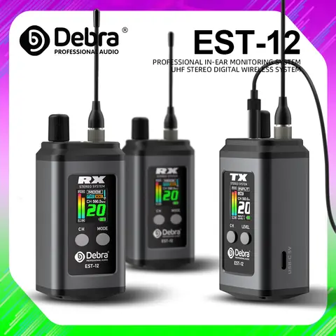Debra EST-12 système de surveillance intra-auriculaire sans fil stéréo UHF double canal fréquence réglable 560 ~ 590 MHz système de surveillance