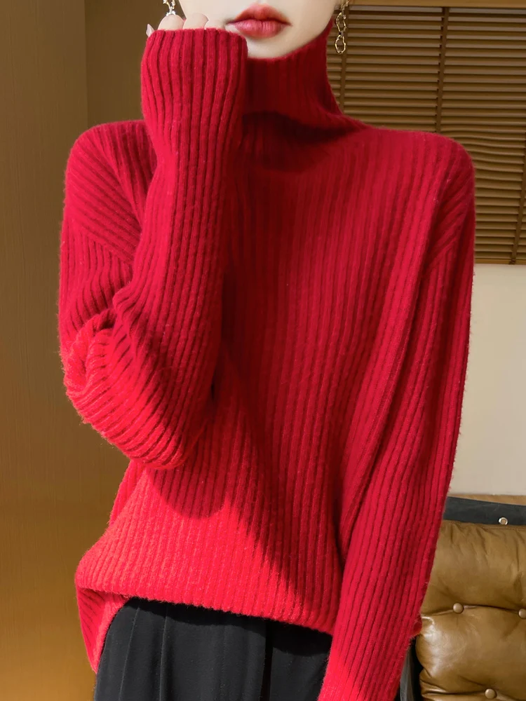 Exquisite Chic Women's Turtleneck Pullovers Soft Warm 100% Merino Wool Knitwear Basic Regular fit Thick Striped Sweater Tops
Exquisite Chic Women's Turtleneck Pullovers Soft Warm 100% Merino Wool Knitwear Basic Regular fit Thick Striped Sweater Tops