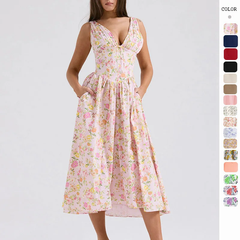 2025 New Slim Strap Dress Fashion Floral Print V-neck Woman Dress Summer Women Dress Vestidos
2025 New Slim Strap Dress Fashion Floral Print V-neck Woman Dress Summer Women Dress Vestidos