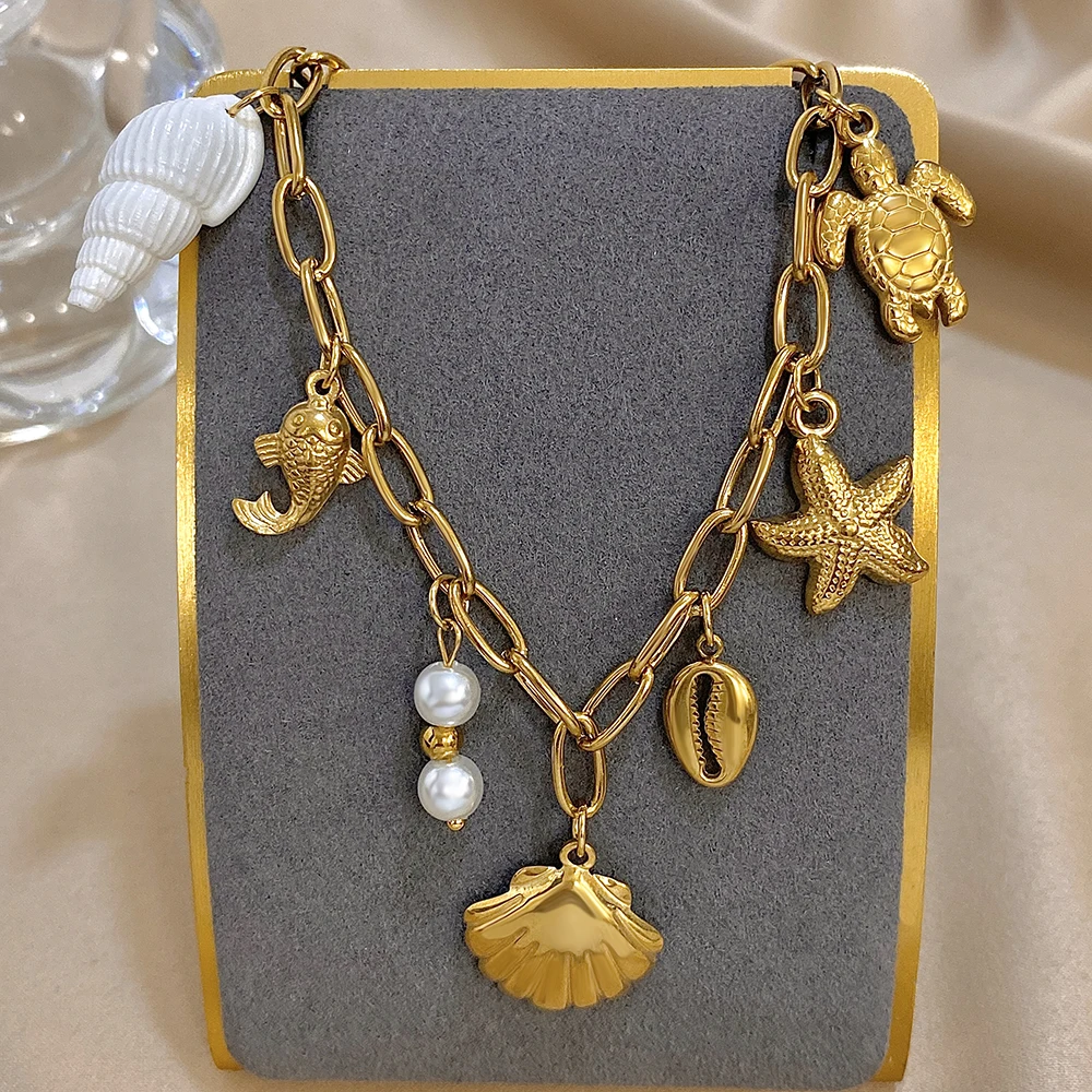 Нержавеющая сталь 316L, морская звезда, раковина, морская черепаха, кулон, ожерелье, эффектная цепочка золотого цвета, модные ювелирные изделия, подарок
Нержавеющая сталь 316L, морская звезда, раковина, морская черепаха, кулон, ожерелье, эффектная цепочка золотого цвета, модные ювелирные изделия, подарок
