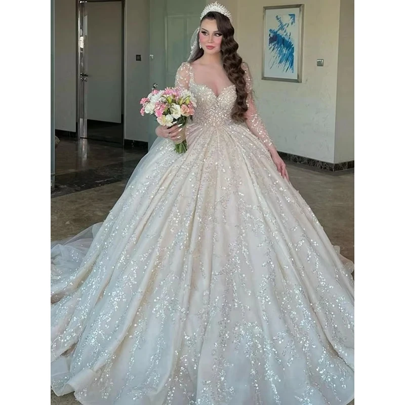 Luxury Custom Wedding Dress Square Neck Long Sleeve Fluffy Trailing Plus Size Wedding Dress Exquisite Sequined Beading Ball Gown
Luxury Custom Wedding Dress Square Neck Long Sleeve Fluffy Trailing Plus Size Wedding Dress Exquisite Sequined Beading Ball Gown