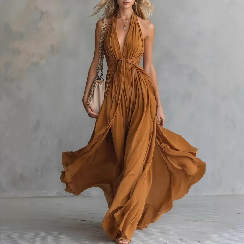 Women Elegant Solid Deep V Neck Lace-up Long Dresses Summer Fashion Beach Party Dress Boho Sleeveless A-line Dress Vestidos
Women Elegant Solid Deep V Neck Lace-up Long Dresses Summer Fashion Beach Party Dress Boho Sleeveless A-line Dress Vestidos