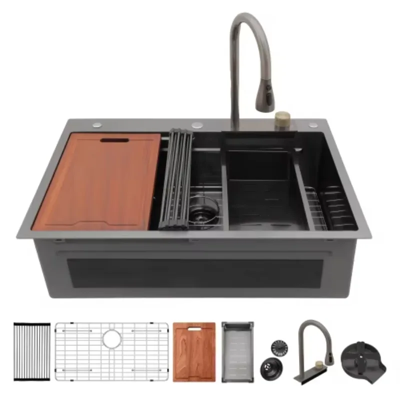 ATV Commercial 33x22 Inch Modern 304 Stainless Steel Kitchen Sink Set, Large Single Bowl Deep With Drain Board & Kitchen Faucet
ATV Commercial 33x22 Inch Modern 304 Stainless Steel Kitchen Sink Set, Large Single Bowl Deep With Drain Board & Kitchen Faucet