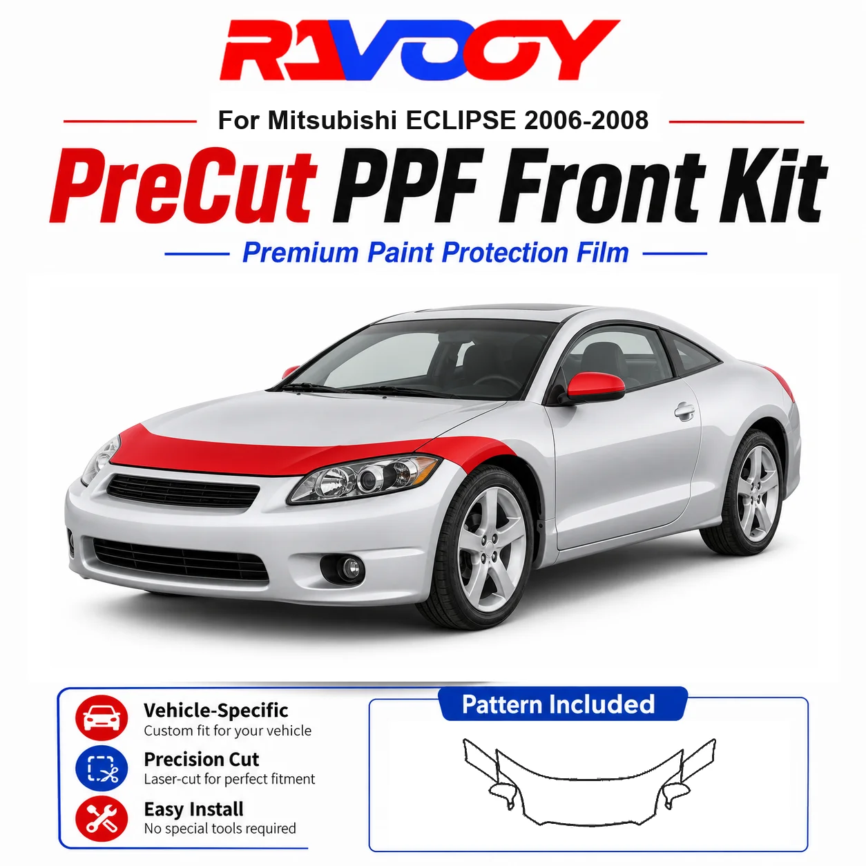 8.5mil TPU Precut PPF Kit For Mitsubishi ECLIPSE 2006-2008 - Hood, Fenders & Mirror Set - Self-Healing Clear Bra Film
8.5mil TPU Precut PPF Kit For Mitsubishi ECLIPSE 2006-2008 - Hood, Fenders & Mirror Set - Self-Healing Clear Bra Film