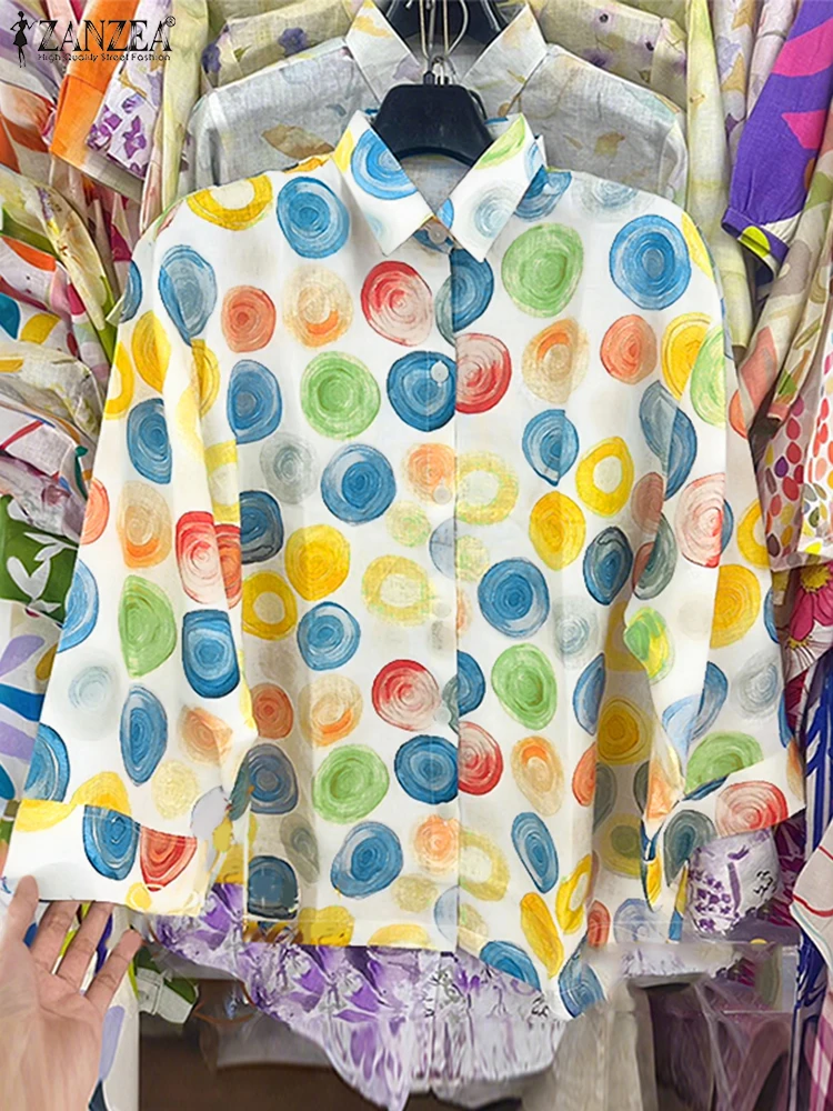 ZANZEA, женские рубашки с воротником и геометрическим принтом, осень 2023, рубашка на пуговицах с рукавом три четверти, женская повседневная свободная майка 
ZANZEA, женские рубашки с воротником и геометрическим принтом, осень 2023, рубашка на пуговицах с рукавом три четверти, женская повседневная свободная майка