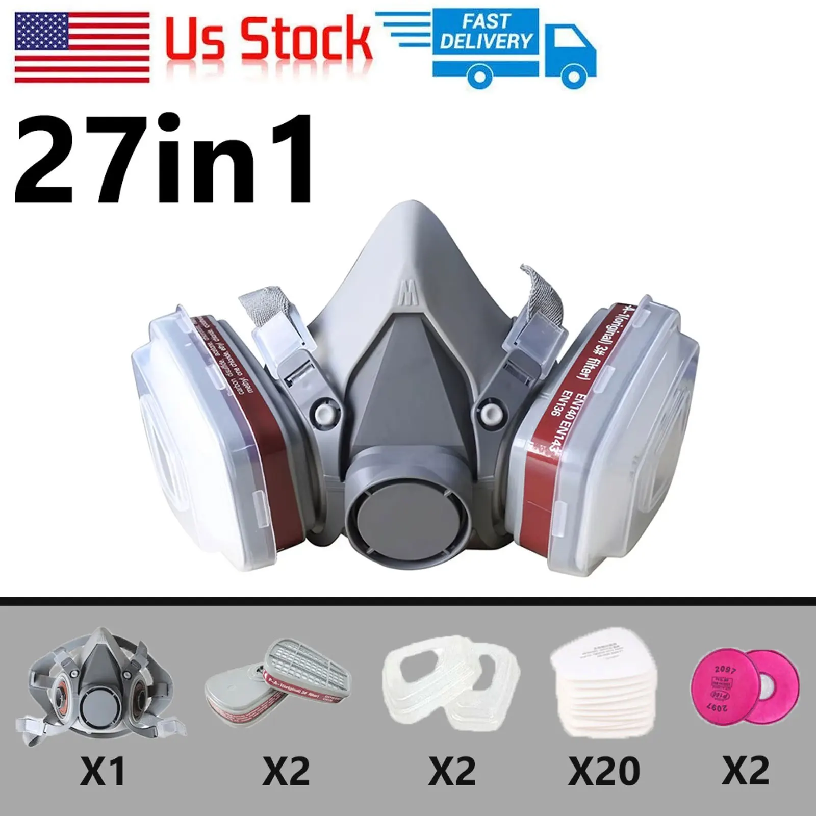 27in1 6200 Half Face Dust Gas Mask Respirator For Industrial Paint Spray Chemical Organic Vapor With Filters Protection
27in1 6200 Half Face Dust Gas Mask Respirator For Industrial Paint Spray Chemical Organic Vapor With Filters Protection