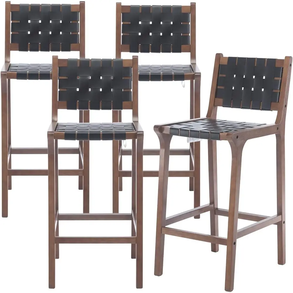 Set of 4 Modern 28.5 Bar Height Stools with Black PU Leather Seats, Woven Straps, Open Back Design, Walnut Wood, Suitable for Ho
Set of 4 Modern 28.5 Bar Height Stools with Black PU Leather Seats, Woven Straps, Open Back Design, Walnut Wood, Suitable for Ho