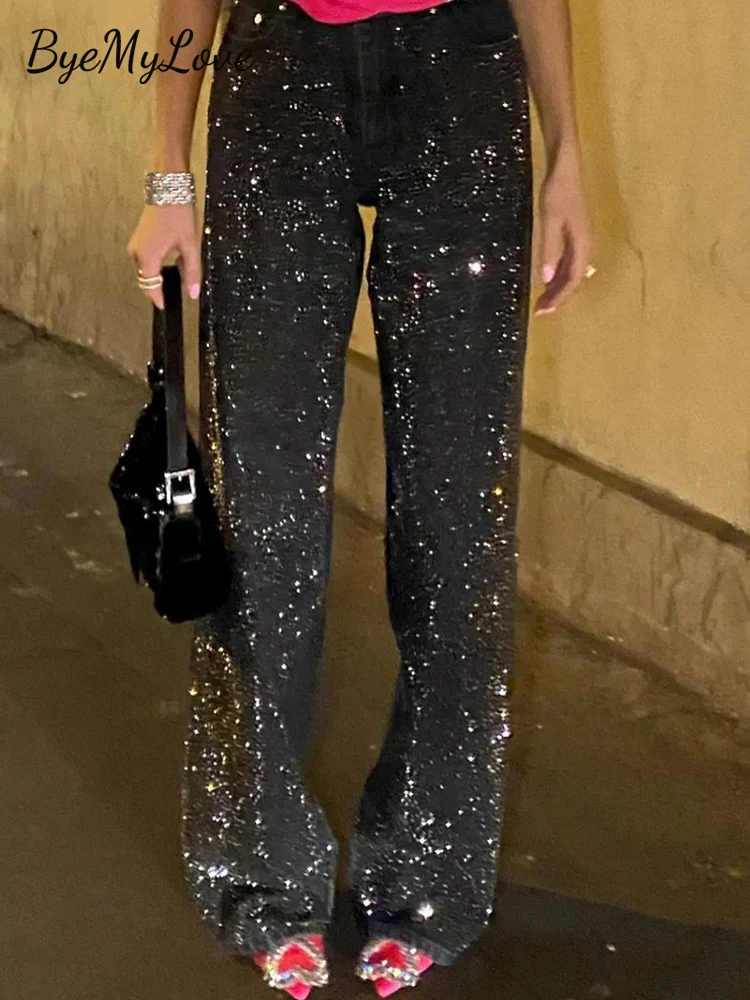 B yeMyLove Shiny Loose Wide Leg Jeans Women High Waist Disco Dance Trousers Streetwear Straight Leg Pants Street Style Black
B yeMyLove Shiny Loose Wide Leg Jeans Women High Waist Disco Dance Trousers Streetwear Straight Leg Pants Street Style Black