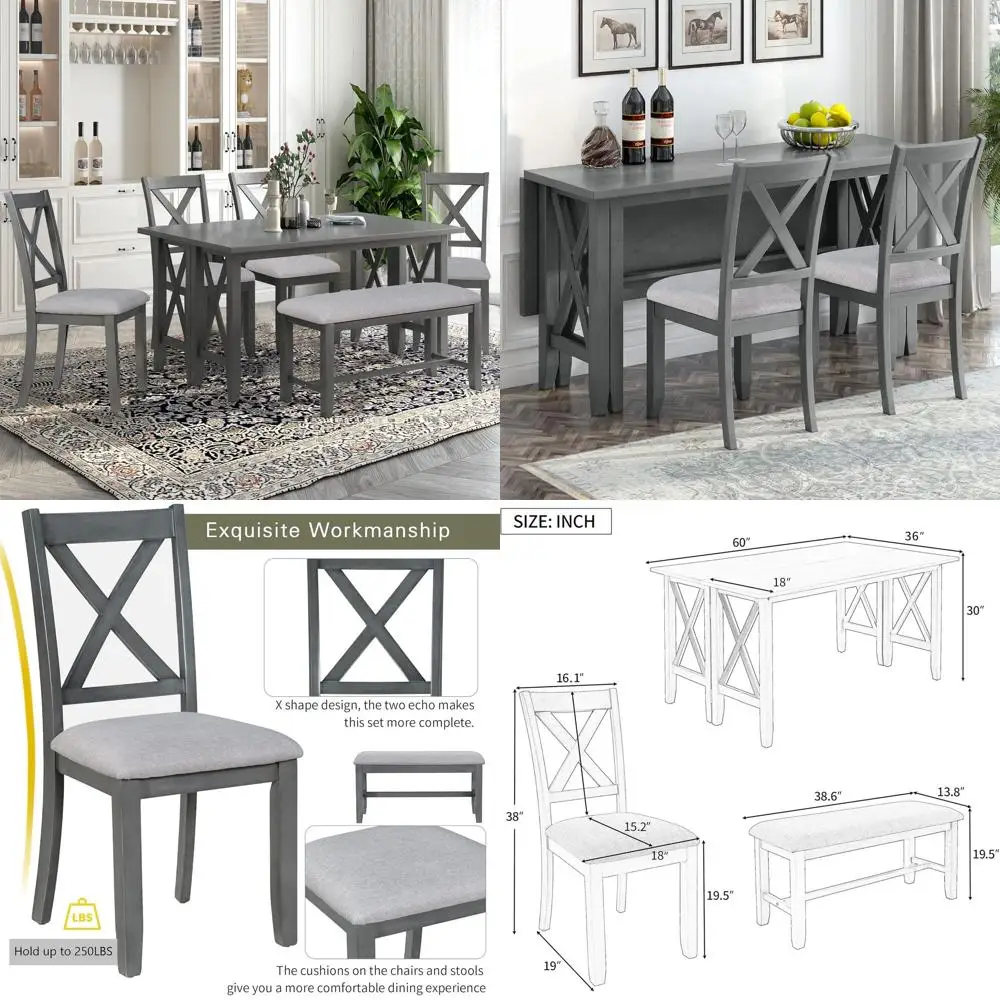 6 Piece amily Dining Room Table Set with Bench, Solid Wood Kitchen Dining Room Table Set with Chairs or Saving Space, Gray
6 Piece amily Dining Room Table Set with Bench, Solid Wood Kitchen Dining Room Table Set with Chairs or Saving Space, Gray