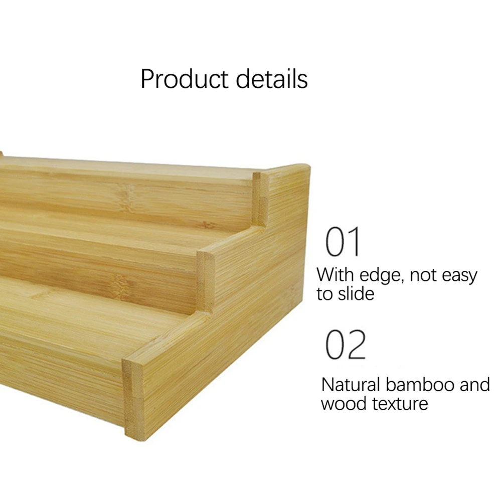 ABUI-2X 3-Tier Non-Expandable Bamboo Spice Rack Step Shelf Cabinet Organizer