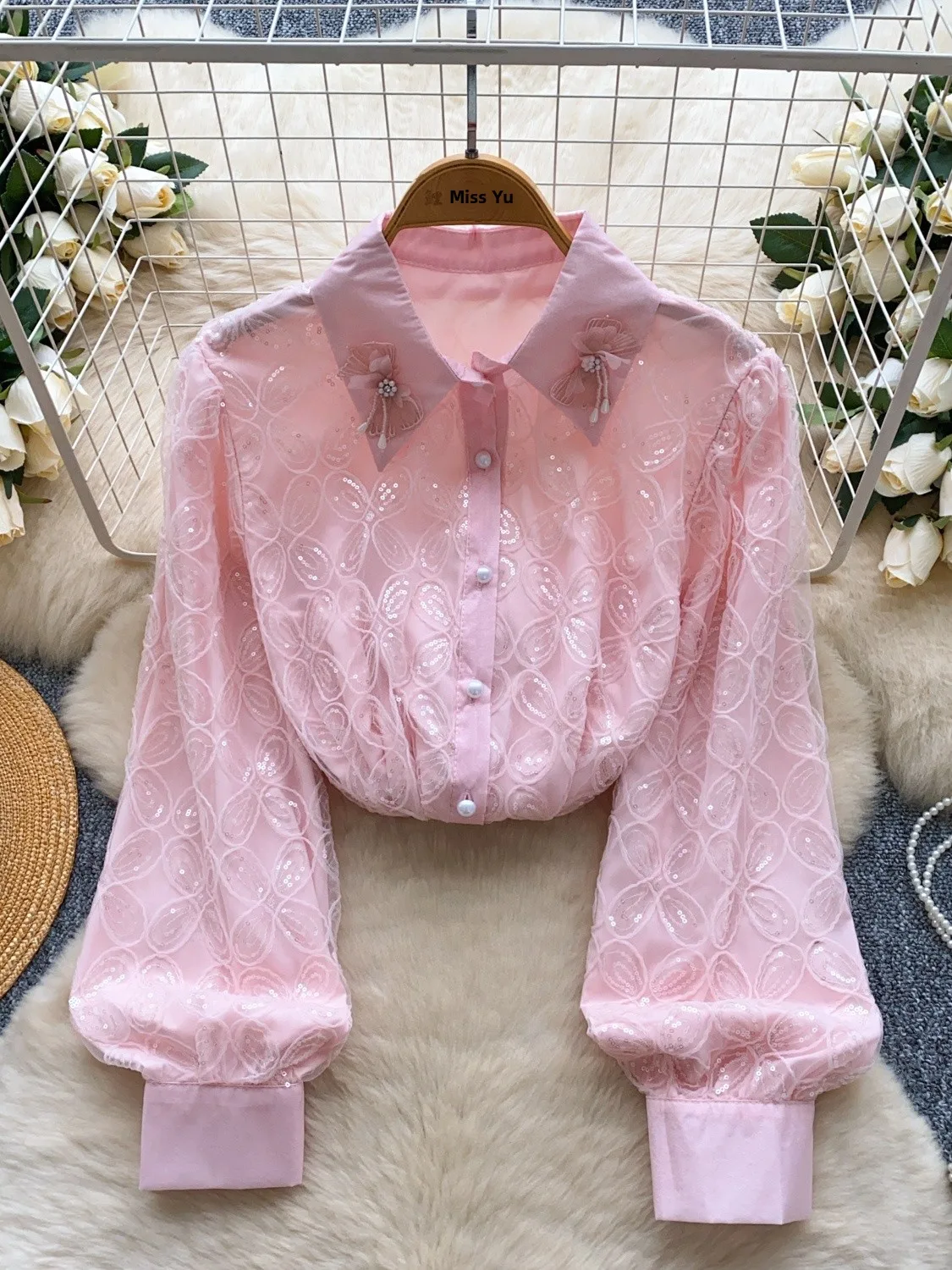 Elegant Long Sleeve Embroidered Sequin Shirt Women's Casual Versatile Single Button Top Korean Style Loose Fit Commute Wind
Elegant Long Sleeve Embroidered Sequin Shirt Women's Casual Versatile Single Button Top Korean Style Loose Fit Commute Wind