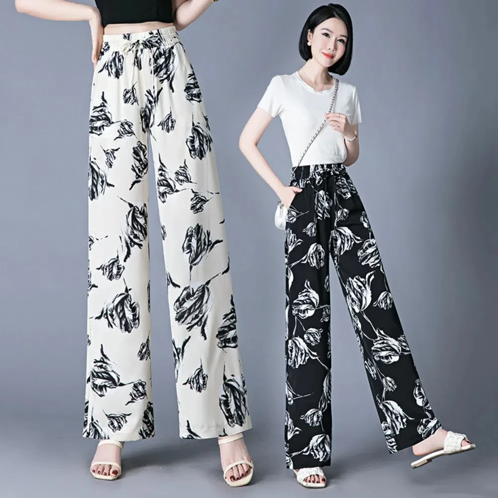 Fashion Flower Straight Pants Women Loose Drawstring Wide Leg Pants Trousers Thin High Waist Pants Office
Fashion Flower Straight Pants Women Loose Drawstring Wide Leg Pants Trousers Thin High Waist Pants Office
