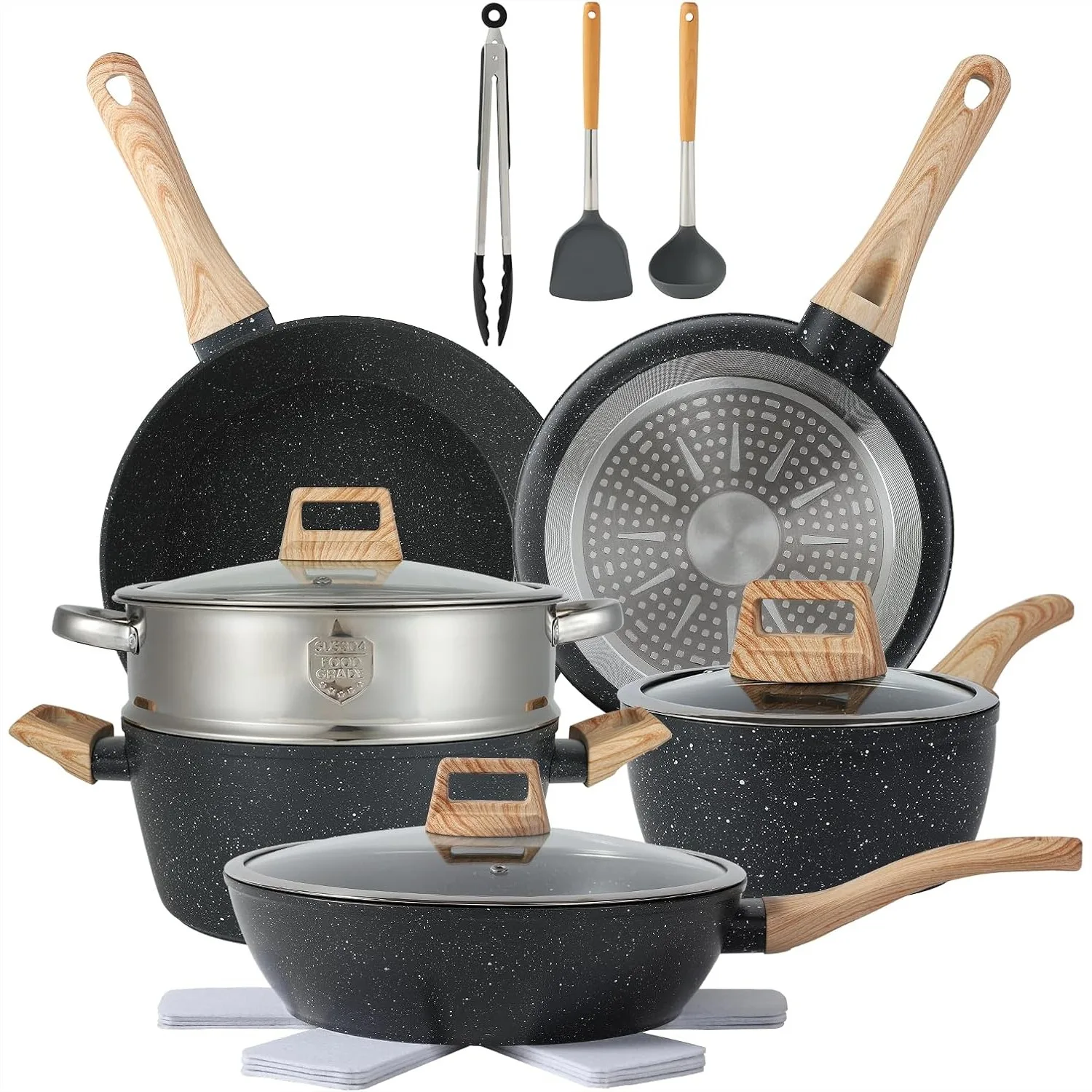 16-Piece Nonstick Pots and Pans Set with Cooking Utensils for Daily Use
16-Piece Nonstick Pots and Pans Set with Cooking Utensils for Daily Use
