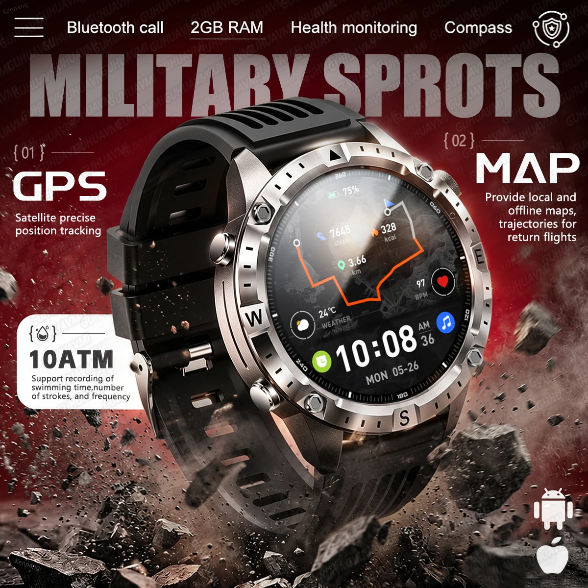 2026New Military Sports GPS Smartwatch Built in Offline Map Compass Altimeter Outdoor explore Blood Oxygen Flashlight Call Watch
2026New Military Sports GPS Smartwatch Built in Offline Map Compass Altimeter Outdoor explore Blood Oxygen Flashlight Call Watch