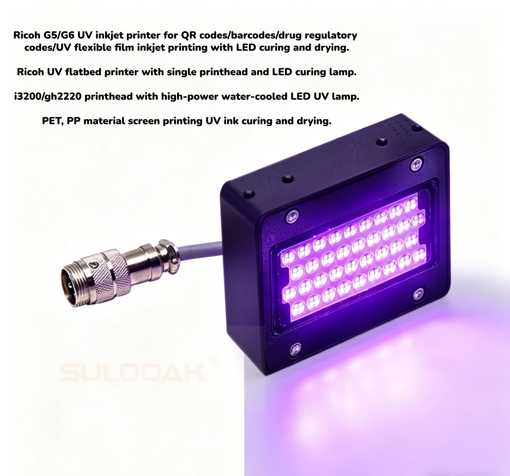 350W Water Cooling 395nm LED Curing Lamp 60x30mm Light Area For Ricoh G5 G6 I3200 GH2220 Printhead Inkjet Printer
350W Water Cooling 395nm LED Curing Lamp 60x30mm Light Area For Ricoh G5 G6 I3200 GH2220 Printhead Inkjet Printer