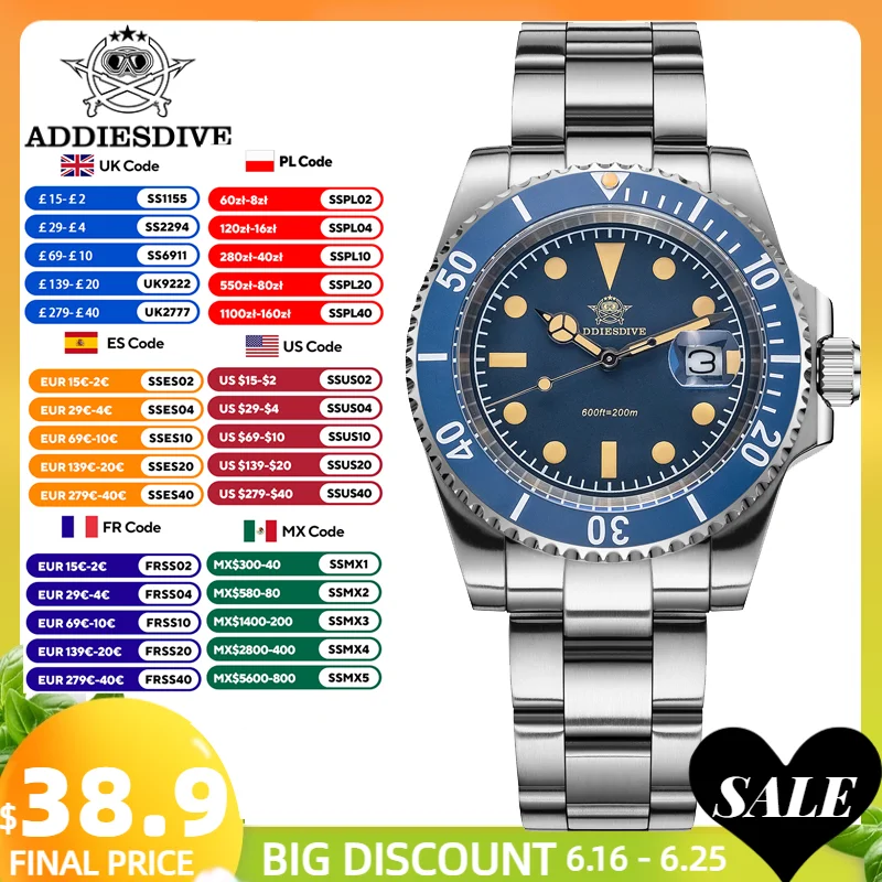 ADDIESDIVE Watch For Men New Quartz Wristwatch Ceramic Bezel Diving 200m Luminous 41mm Automatic Date Sports Diver Men's Watch
ADDIESDIVE Watch For Men New Quartz Wristwatch Ceramic Bezel Diving 200m Luminous 41mm Automatic Date Sports Diver Men's Watch