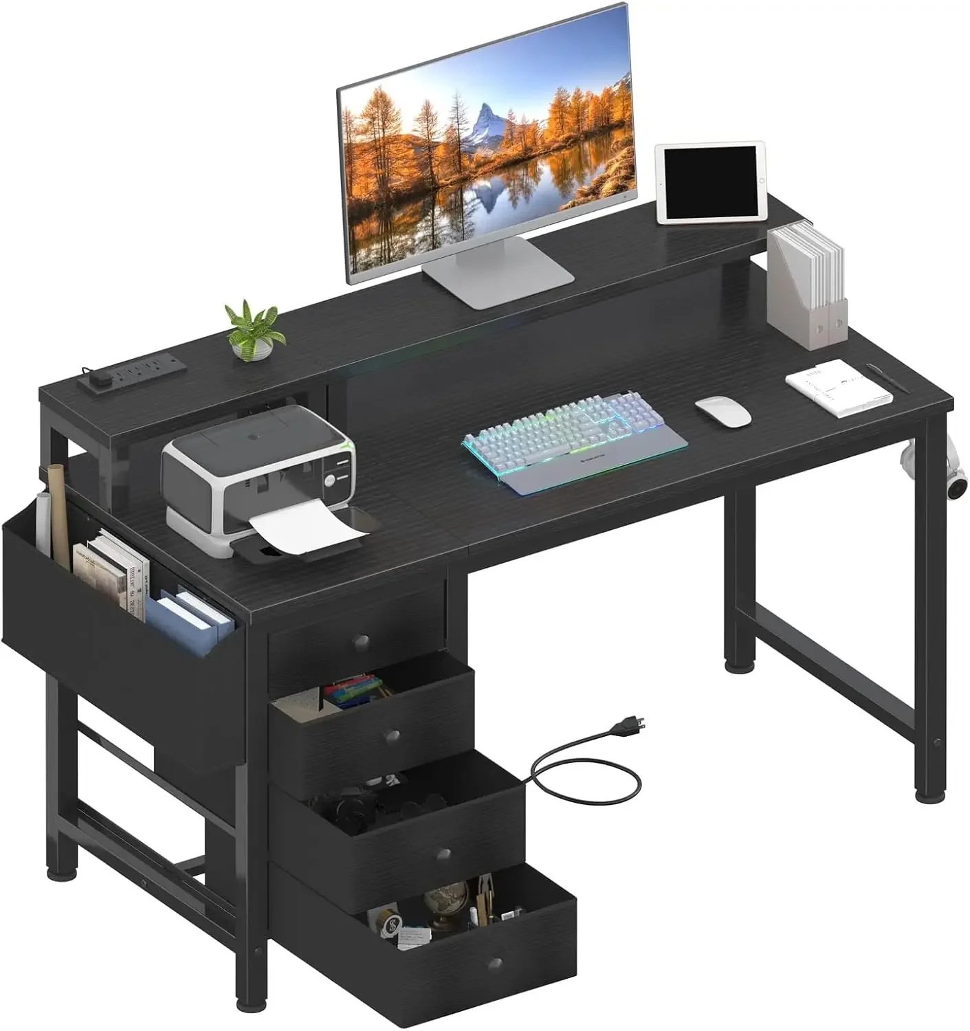 Gaming Desk with LED Lights and Power Outlets, 47 inch Computer Desk with Fabric Drawers, Reversible Home Office Desk with Monit
Gaming Desk with LED Lights and Power Outlets, 47 inch Computer Desk with Fabric Drawers, Reversible Home Office Desk with Monit