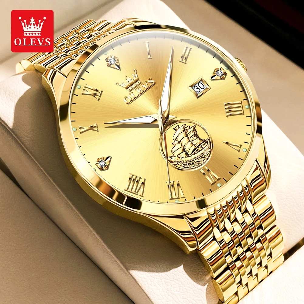 OLEVS Men's Gold Watches Carving Sailboats Design Solid Stainless steel Strap Waterproof Auto Date Men's Wristwatches 2024 Trend
OLEVS Men's Gold Watches Carving Sailboats Design Solid Stainless steel Strap Waterproof Auto Date Men's Wristwatches 2024 Trend