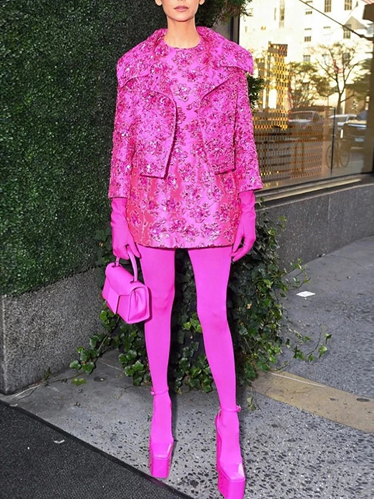 Rose Hot Pink Jacket Dress Beading Jacquard Sequins New Designer Fashion Handmade Beaded Short Sleeve Mini Dress Coat Blazer
Rose Hot Pink Jacket Dress Beading Jacquard Sequins New Designer Fashion Handmade Beaded Short Sleeve Mini Dress Coat Blazer