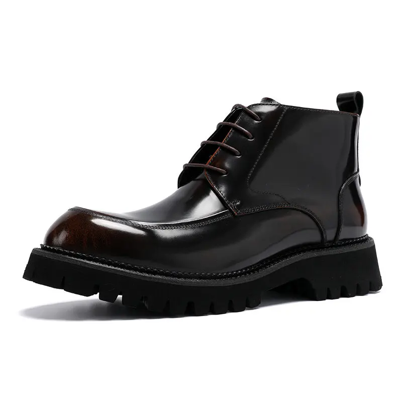 Mens Genuine Leather Glossy Upper Thick Sole British Style High Top Dress Shoes Casual Work Boots for Spring
Mens Genuine Leather Glossy Upper Thick Sole British Style High Top Dress Shoes Casual Work Boots for Spring