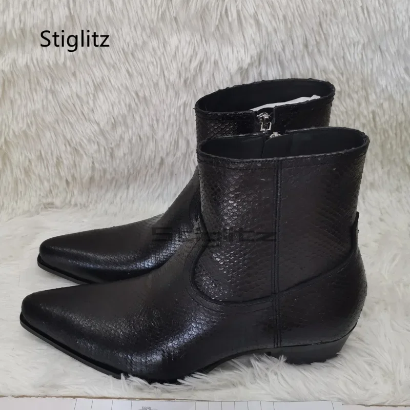 Snake Pattern Men's Ankle Boots Black Pointed Toe Zip Genuine Leather Chelsea Boots British Style Luxury Business Wedding Shoes
Snake Pattern Men's Ankle Boots Black Pointed Toe Zip Genuine Leather Chelsea Boots British Style Luxury Business Wedding Shoes