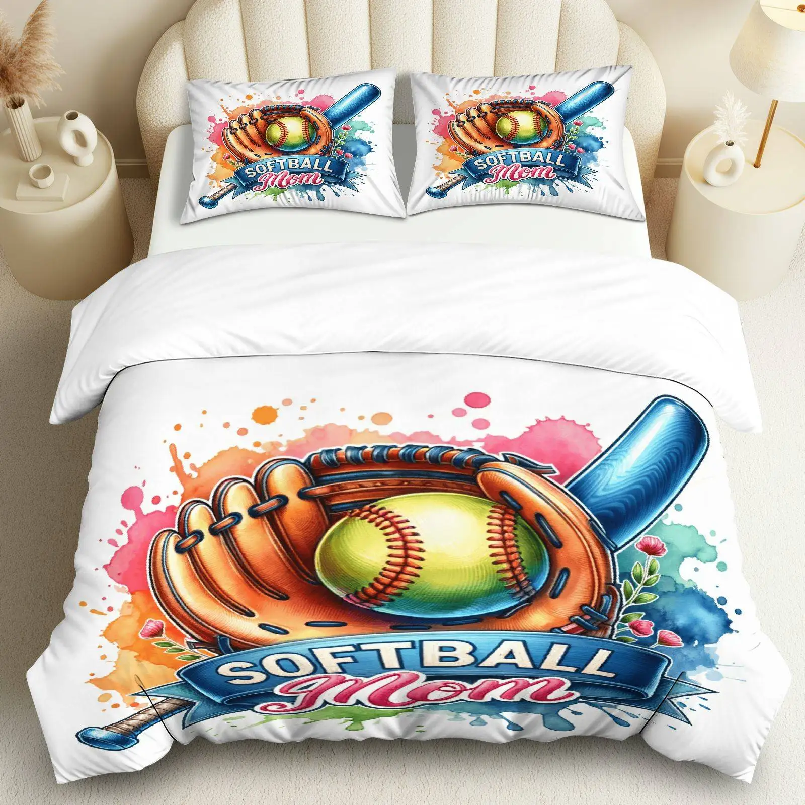 3PCS Duvet Cover, 1 Duvet+2 Pillowcases(Without filler), Softball Theme Suitable for decoration Bedroom, Guest Room.
3PCS Duvet Cover, 1 Duvet+2 Pillowcases(Without filler), Softball Theme Suitable for decoration Bedroom, Guest Room.