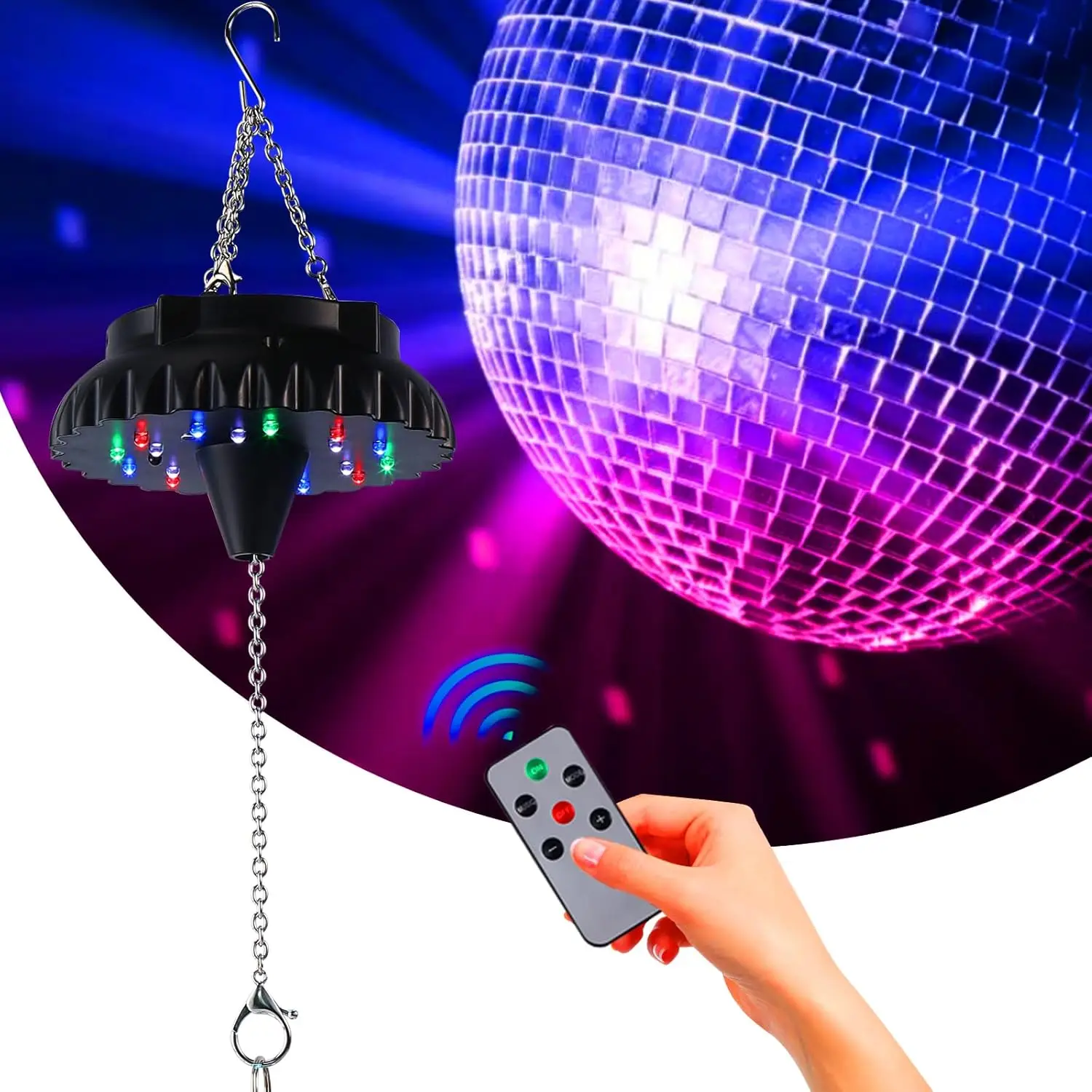 Disco Ball Motor Light with Remote: Rechargeable Battery Operated Rotating Hanging Mirror Ball
Disco Ball Motor Light with Remote: Rechargeable Battery Operated Rotating Hanging Mirror Ball