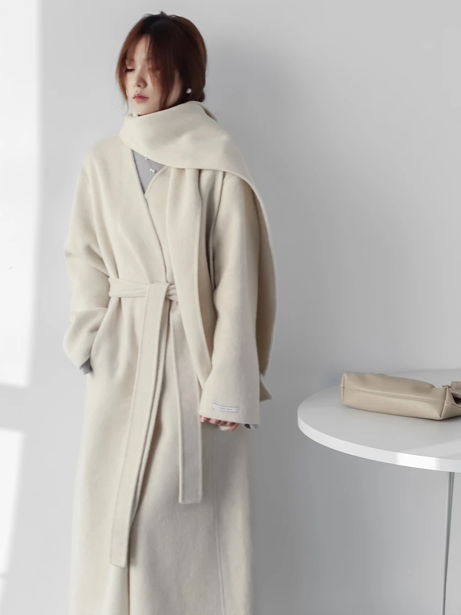 Double-Sided Woolen Coat Women's Ele Waist-Cinching Long Length Scarf Merino Wool Outerwear MZOMXO Autumn Winter New Arrival
Double-Sided Woolen Coat Women's Ele Waist-Cinching Long Length Scarf Merino Wool Outerwear MZOMXO Autumn Winter New Arrival