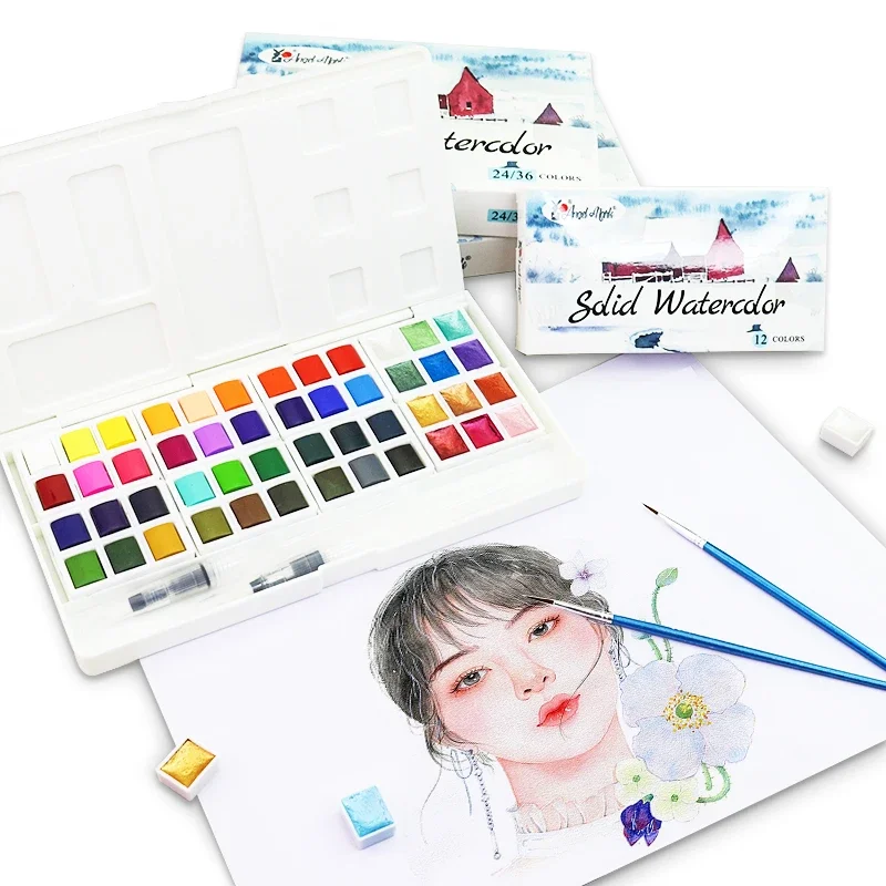 AngelMark 12/24/36/48 Colors Solid Pigment Watercolor Painting Set With Water Color Brush Pen For Artists Art Supplies
AngelMark 12/24/36/48 Colors Solid Pigment Watercolor Painting Set With Water Color Brush Pen For Artists Art Supplies