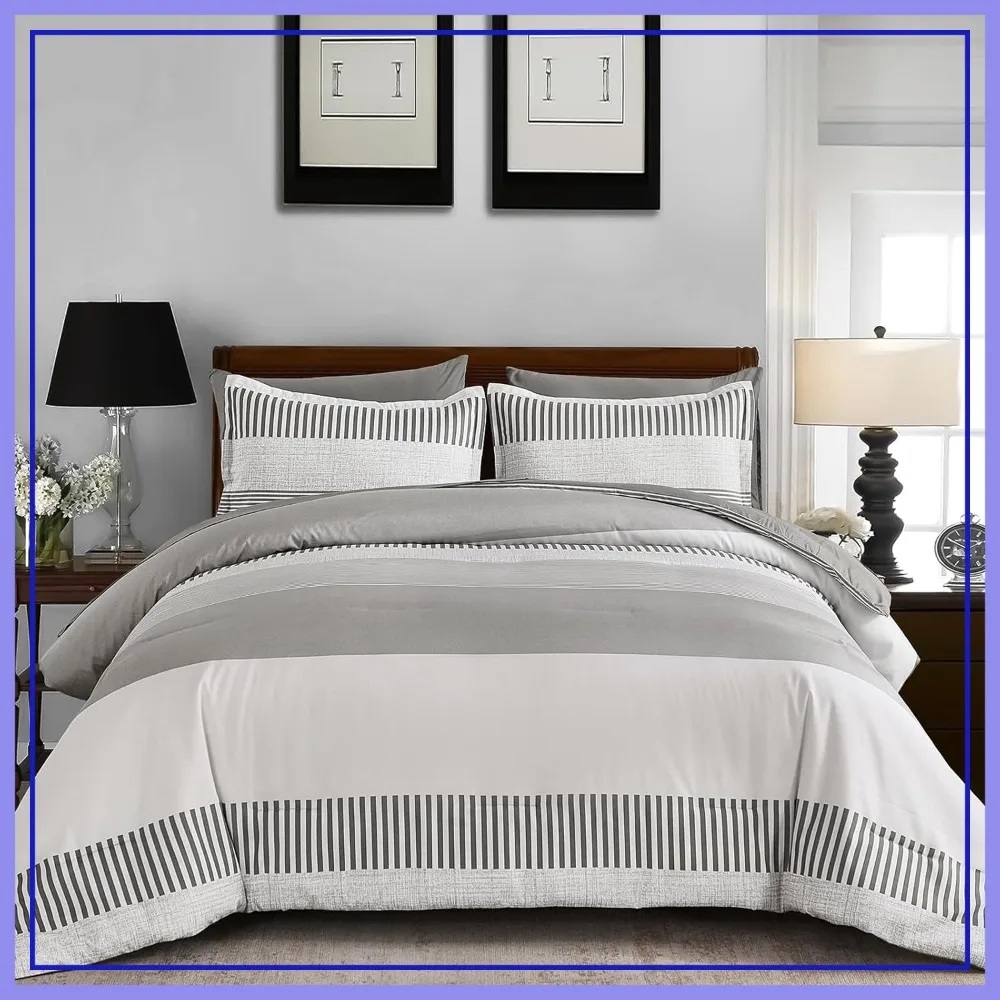 7-Piece Gray Comforter Set Queen, Classic Striped Design Bedding for Kids/College, Neutral Style
7-Piece Gray Comforter Set Queen, Classic Striped Design Bedding for Kids/College, Neutral Style