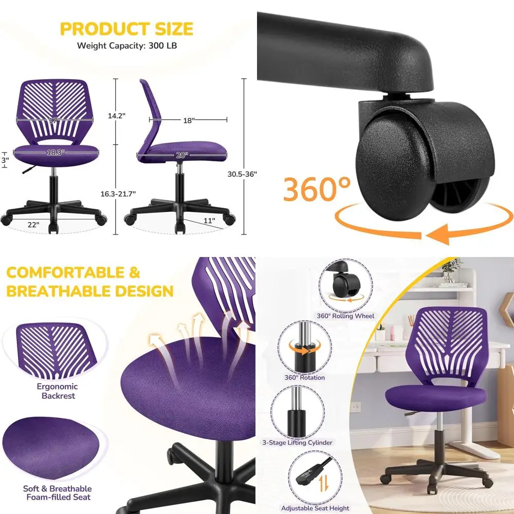 Ergonomic Mesh Swivel Chair with Adjustable Height for Small Spaces, Purple Computer Desk Chair for Home Office and Study
Ergonomic Mesh Swivel Chair with Adjustable Height for Small Spaces, Purple Computer Desk Chair for Home Office and Study