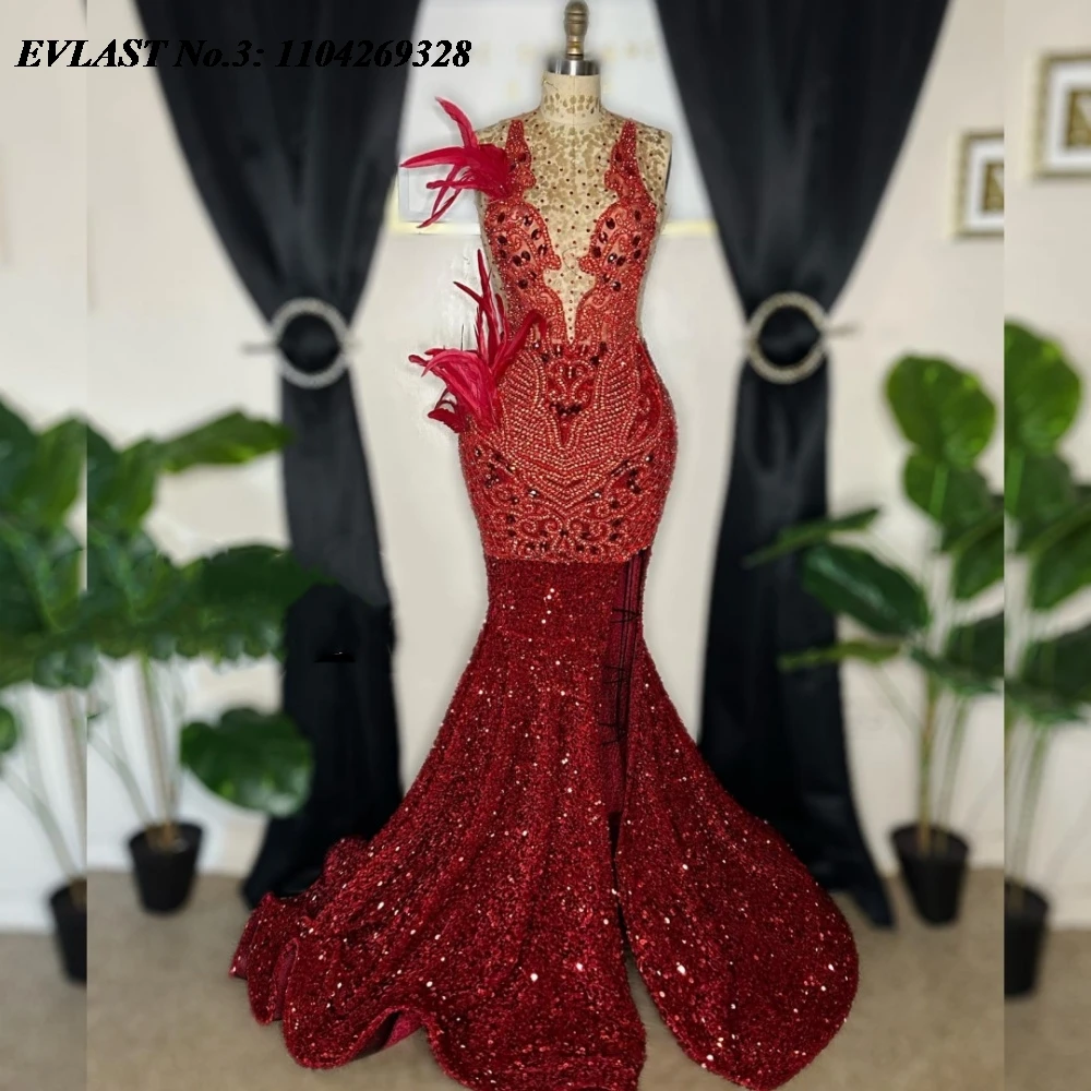 EVLAST индивидуальное платье для выпускного вечера Aso Ebi с красными блестками и кристаллами, бисером, африканское платье с высоким разрезом, вечернее платье E3P355
EVLAST индивидуальное платье для выпускного вечера Aso Ebi с красными блестками и кристаллами, бисером, африканское платье с высоким разрезом, вечернее платье E3P355