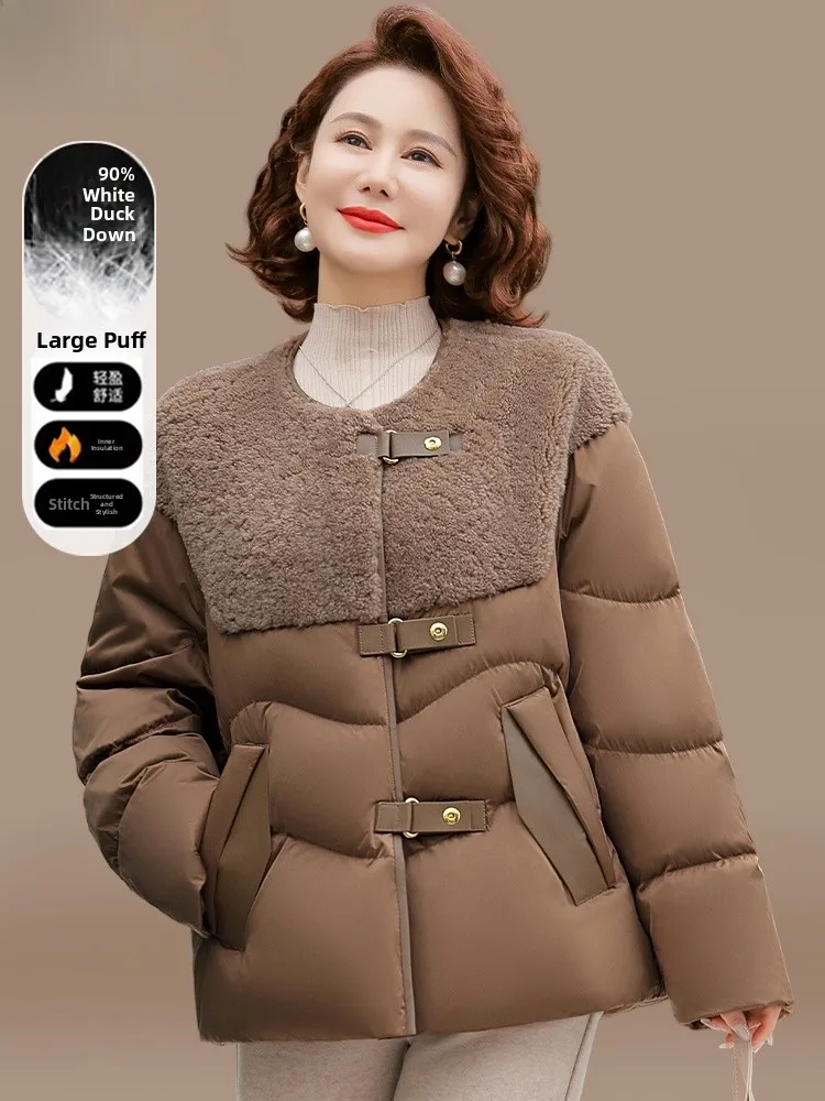 Lamb Fur Splicing down Jaet Winter Outerwear for Mom Middle-Aged And ly Women Faionable Thiened Polyester Cotton Coat
Lamb Fur Splicing down Jaet Winter Outerwear for Mom Middle-Aged And ly Women Faionable Thiened Polyester Cotton Coat