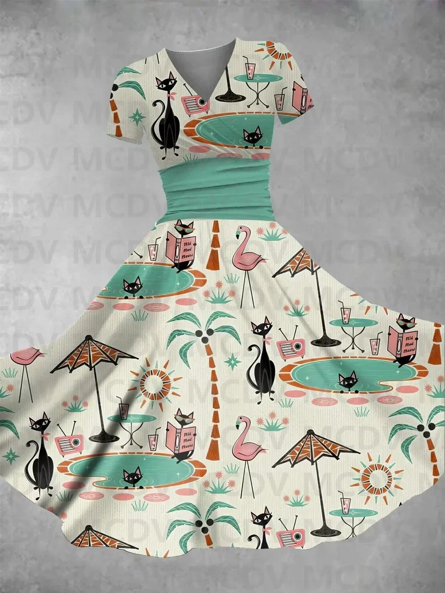 Women's Vintage Cat Print Maxi Dress 3D Printed Sexy V-neck Dress Female Dresses
Women's Vintage Cat Print Maxi Dress 3D Printed Sexy V-neck Dress Female Dresses