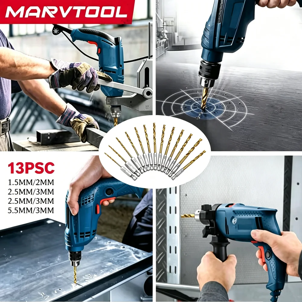 Drill Bits 13Pcs HSS High Speed Steel Titanium Drill Bit Set 1/4 Hex Shank 1.5mm-6.5mm Twist Metal Stainless Steel Drilling
Drill Bits 13Pcs HSS High Speed Steel Titanium Drill Bit Set 1/4 Hex Shank 1.5mm-6.5mm Twist Metal Stainless Steel Drilling