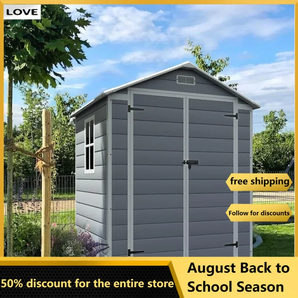 Storage Shed, Outdoor 6x4ft Plastic Resin Shed with Floor, Garden Tool Shed with Lockable Door for Patio, Grey Storage Shed 
Storage Shed, Outdoor 6x4ft Plastic Resin Shed with Floor, Garden Tool Shed with Lockable Door for Patio, Grey Storage Shed