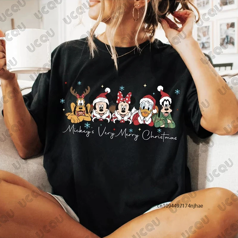 Рождественская хлопковая футболка с принтом Микки Мауса для всей семьи Диснея для женщин, летние футболки с короткими рукавами и круглым вырезом, повседневные большие топы для пар
Рождественская хлопковая футболка с принтом Микки Мауса для всей семьи Диснея для женщин, летние футболки с короткими рукавами и круглым вырезом, повседневные большие топы для пар