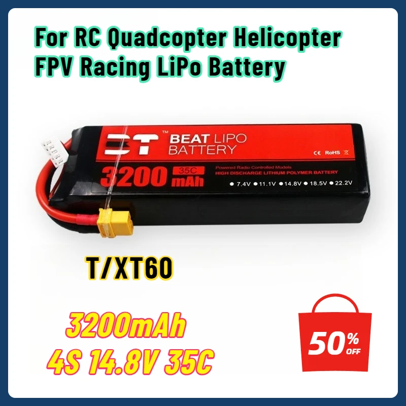 3200mAh 4S 14.8V 35C T/XT60 LiPo Battery for RC Quadcopter Helicopter FPV Racing Drone Spare Parts 4s Rechargeable Battery
3200mAh 4S 14.8V 35C T/XT60 LiPo Battery for RC Quadcopter Helicopter FPV Racing Drone Spare Parts 4s Rechargeable Battery