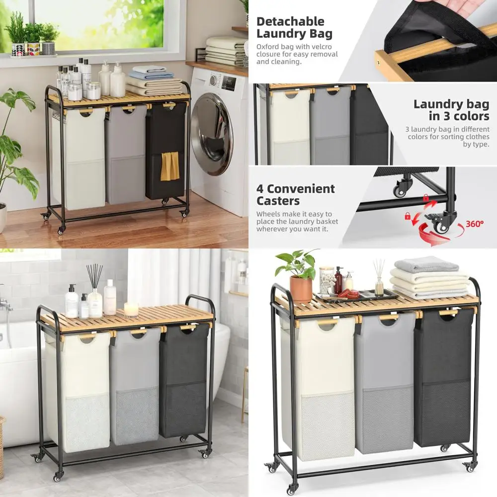 Трехсекционный органайзер для белья с выдвижной полкой и выдвижными мешками, тележка-корзина на колесиках, 3 x 45 л (черный, бежевый, серый)
Трехсекционный органайзер для белья с выдвижной полкой и выдвижными мешками, тележка-корзина на колесиках, 3 x 45 л (черный, бежевый, серый)