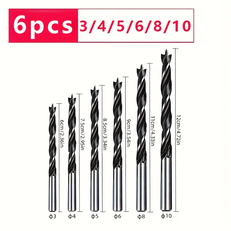 6Pcs Brad Point Wood Drill Bit Set, 3/4/5/6/8/10mm Straight Shank Twist Bits for Wood, Plastic and Soft Metal Drilling
6Pcs Brad Point Wood Drill Bit Set, 3/4/5/6/8/10mm Straight Shank Twist Bits for Wood, Plastic and Soft Metal Drilling