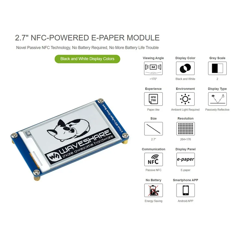 Y03A 2.7 Inch Passive NFC-Powered E-Paper Module No Battery Wireless Powering & Data Transfer
