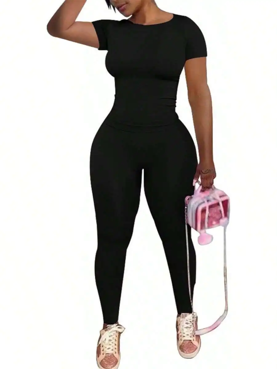Women 2 Piece Workout Set Short Sleeve Top And Legging Pants
Women 2 Piece Workout Set Short Sleeve Top And Legging Pants