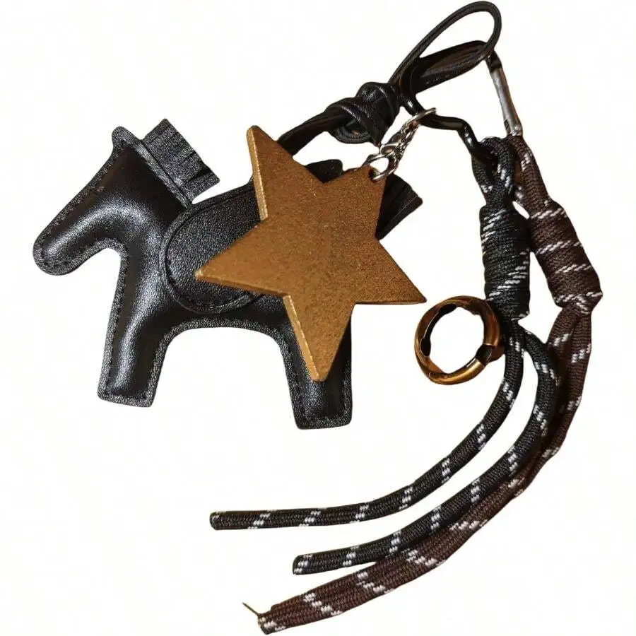 Leather Horse Shape Bag Charm With Star Pendant And Rope Strap
Leather Horse Shape Bag Charm With Star Pendant And Rope Strap