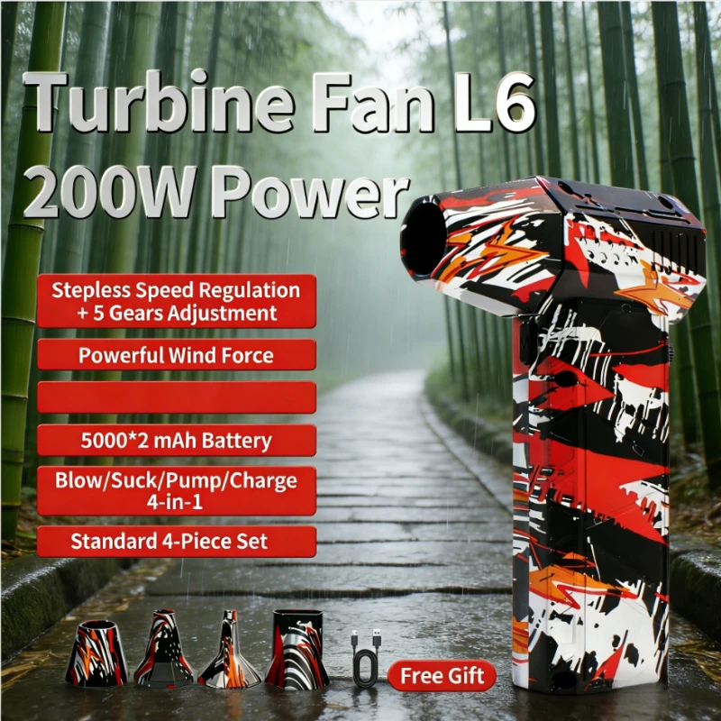 Мощный турбинный вентилятор L6 (200 Вт): функция 4-в-1, расширенное время работы с двойной батареей + комплект аксессуаров из 4 предметов
Мощный турбинный вентилятор L6 (200 Вт): функция 4-в-1, расширенное время работы с двойной батареей + комплект аксессуаров из 4 предметов